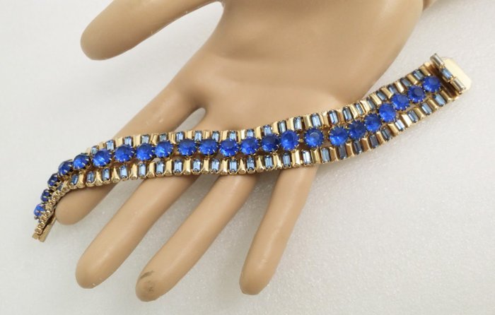Other brand - HATTIE CARNEGIE - Gold Plated Blue Crystal - Bracelet - Image 7