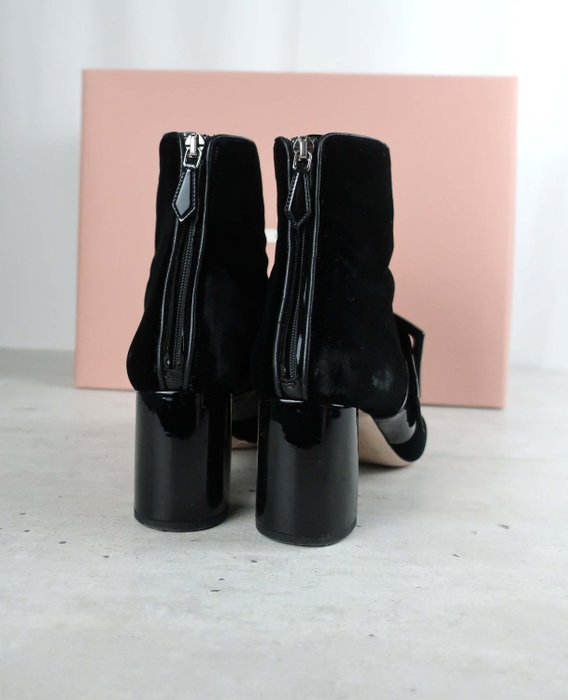 MIU MIU - Black Velvet/Patent Buckle Ankle Booties - Ankle boots - Size: EU 39.5 - Image 5