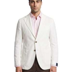 SANTANIELLO X BRAUN HAMBURG - 46 IT - 32 Roll Buttons Blazer White Cotton Linen - Handmade in Italy - Blazer - New with tags
