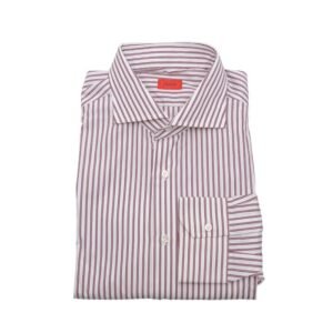 ISAIA NAPOLI - Size 17.5 - 44 - Shirt Pink Striped Hand-Sewn 100% Cotton - Shirt - New with tags
