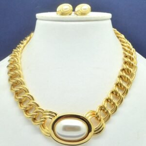 Napier - Vintage Bold Heavy Curb Link Faux Pearl Gold Plated Earrings & - Necklace