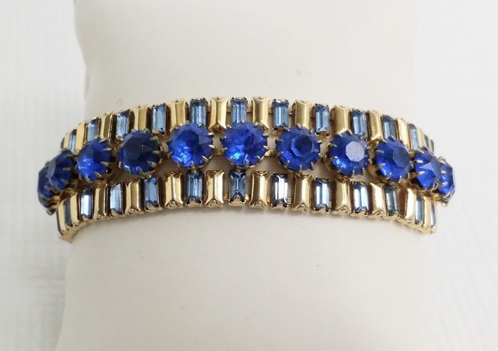 Other brand - HATTIE CARNEGIE - Gold Plated Blue Crystal - Bracelet - Image 5