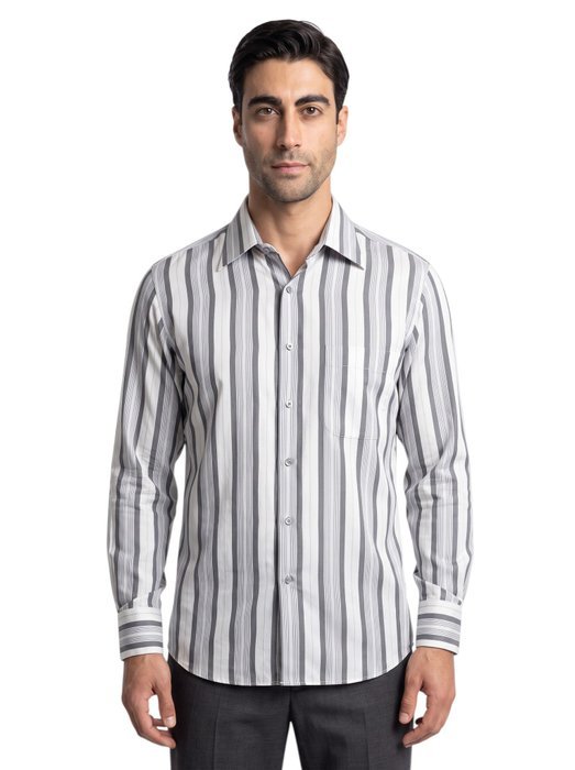 GERLIN - Size 16 - 41 - Shirt Gray Striped Pocket 100% Silk - Regular - Shirt - New with tags