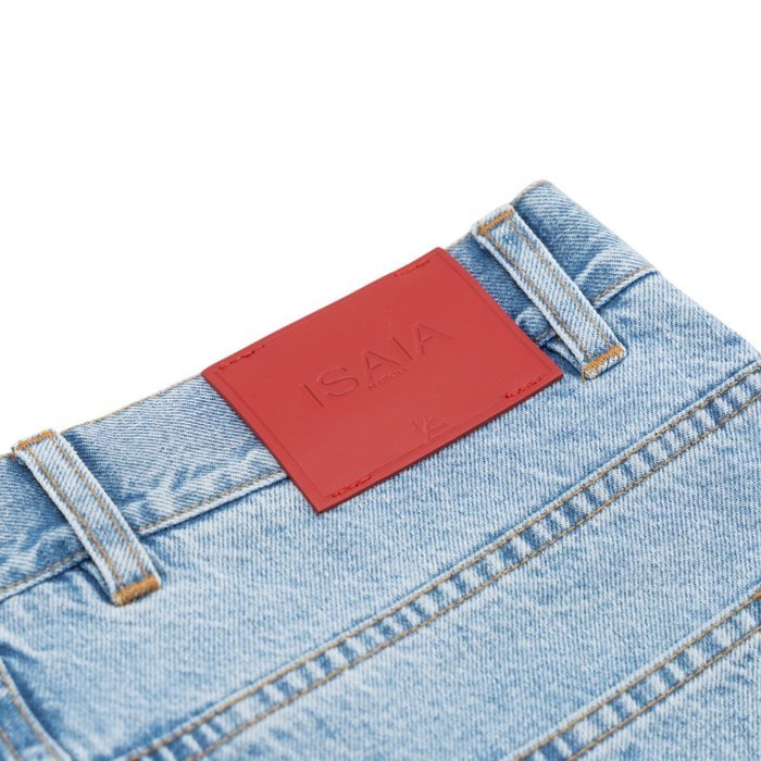 ISAIA NAPOLI - 52 IT - Light Blue Denim Jeans Pant Cotton - Leather Tag Straight Leg - Trousers - New with tags - Image 5