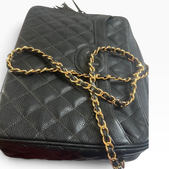 Chanel - Vintage Large Front Pocket Tassel Camera Bag Black Caviar 2 Series - Bag - Image 4
