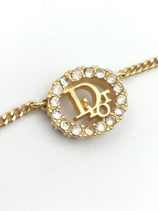 Christian Dior - Necklace - Vintage Circle Logo Rhinestone Gold-plated - Image 7