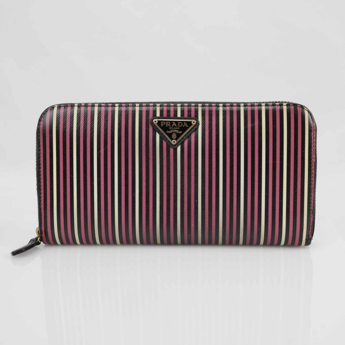 Prada - Saffiano Print Begonia Stripe Zip-Around - Wallet - Image 3