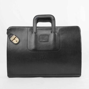 Burberrys - Vintage Black Grained Leather Briefcase Business Bag Gold-Tone Hardware - Handbag