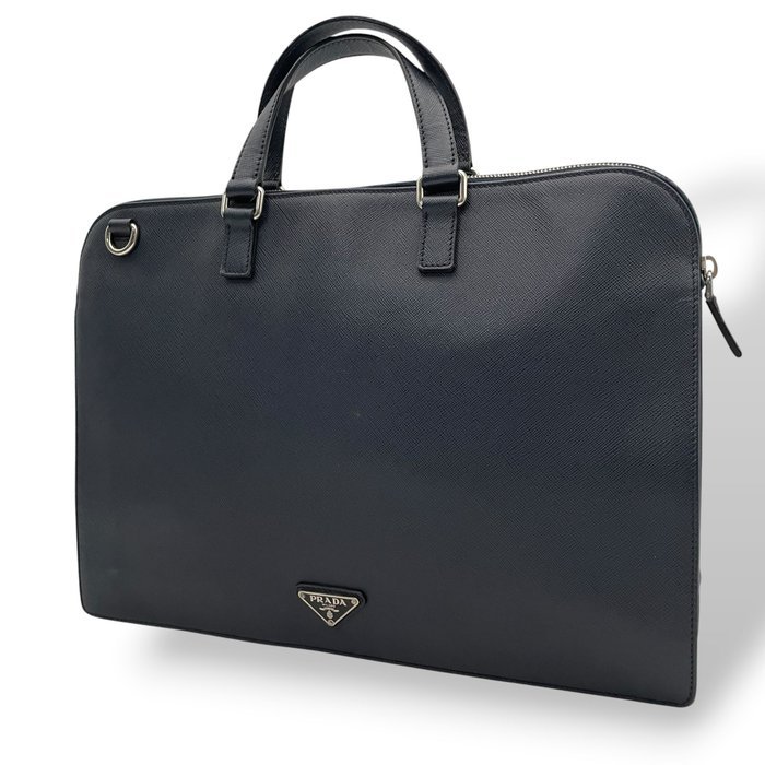 Prada - Prada Saffiano Leather Business Briefcase with Triangle Logo - Business bag