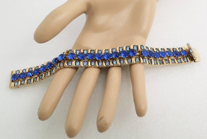 Other brand - HATTIE CARNEGIE - Gold Plated Blue Crystal - Bracelet - Image 6