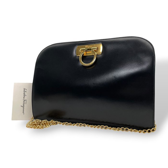 Salvatore Ferragamo - Salvatore Ferragamo Gancini Black Leather Chain Shoulder Bag - Shoulder bag