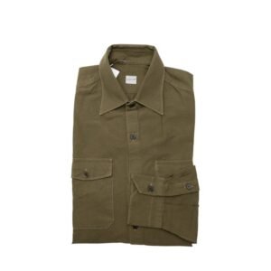 EIDOS by ISAIA NAPOLI - Size 15.5 - 39 - Military Green Casual Shirt Pockets 100% Cotton - Shirt - New with tags