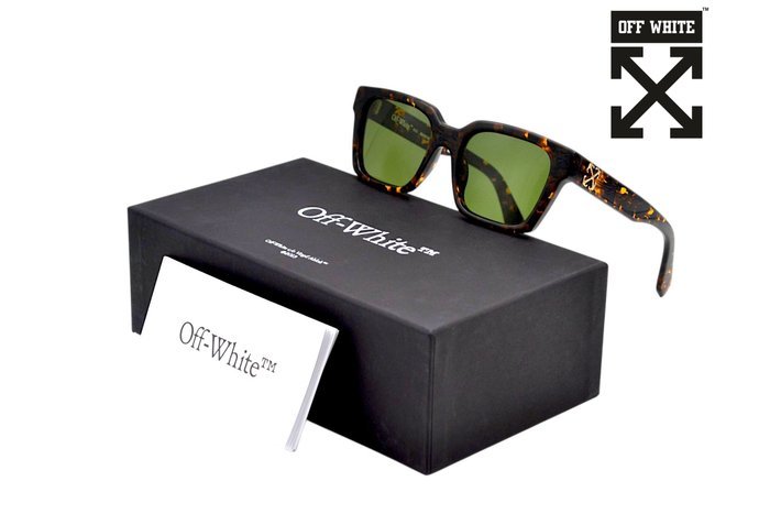 Off White - BRANSON OERI111 - Made in Italy - " X" Acetate Carey Design & Green Lenses - *New Sunglasses* - Sunglasses