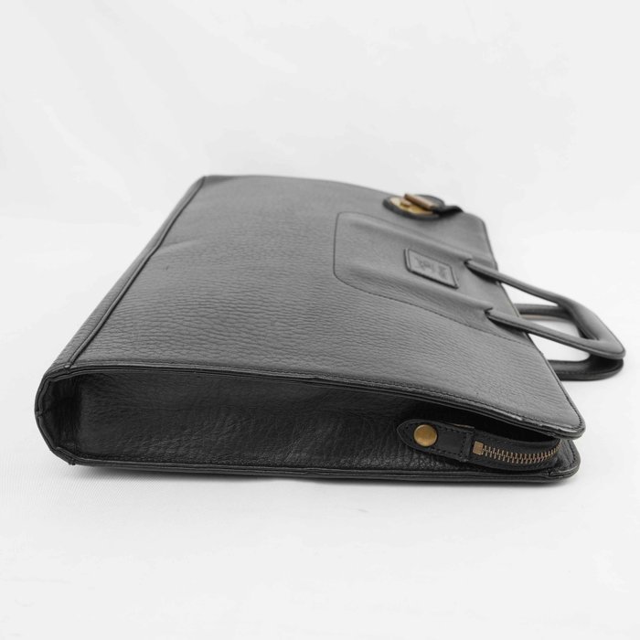 Burberrys - Vintage Black Grained Leather Briefcase Business Bag Gold-Tone Hardware - Handbag - Image 5