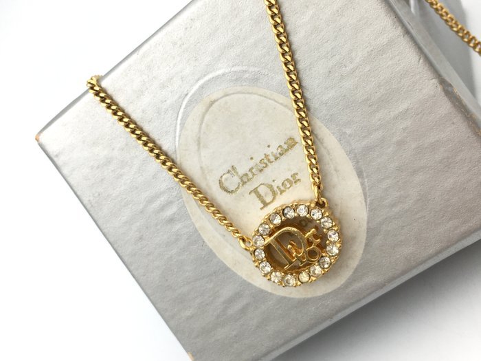 Christian Dior - Necklace - Vintage Circle Logo Rhinestone Gold-plated - Image 3