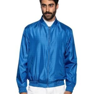 Italian Luxury ITALO FERRETTI - 52 IT - Bomber Jacket Blue "Geometric" 100% Silk - Bomber jacket - New with tags