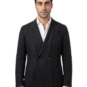 SANTANIELLO SALERNO - 54 IT - Blazer Double-Breasted Washed Black Cotton Linen - Handmade in Italy - Blazer - New with tags