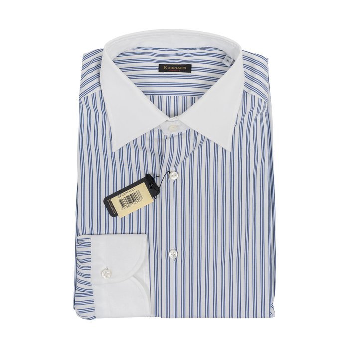 RUBINACCI NAPOLI - Size M - Blue Shirt Striped Cotton Regular Fit 6K - Shirt - New with tags