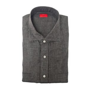 ISAIA NAPOLI - 18 - 45 - "Mix" Gray Dress Shirt Hand-Sewn 100% Linen - Shirt - New with tags