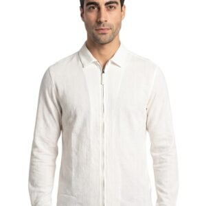 GIORGIO ARMANI - 15.5 - 39 - Zip Shirt White Jacquard Chevron Cotton - Shirt - New with tags