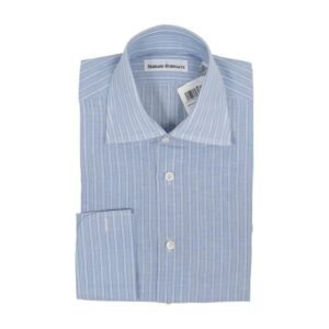 RUBINACCI NAPOLI - Size 15 - 38 - Blue Shirt Striped French Cuff Cotton Classic Fit 25D - Shirt - New with tags