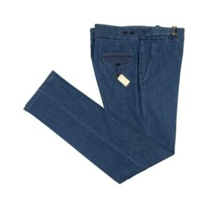 RUBINACCI NAPOLI - 56 IT - "Genny" Blue Denim Cotton High Rise Pant - Trousers - New with tags