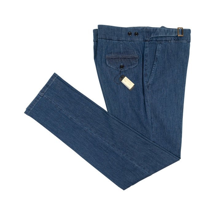 RUBINACCI NAPOLI - 56 IT - "Genny" Blue Denim Cotton High Rise Pant - Trousers - New with tags