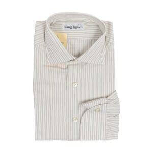 RUBINACCI NAPOLI - Size 18.5 - 46 - Shirt Beige Striped Cotton Classic Fit - Shirt - New with tags
