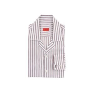 ISAIA NAPOLI - Size 15.5 - 39 - White / Wine Striped Shirt Camp Collar Fine Cotton - Shirt - New with tags