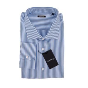 SARTORIO NAPOLI By KITON - Size 17.5 - 44 - Shirt Blue Barrel Cuffs Fine Cotton - Regular 10L - Shirt - New with tags