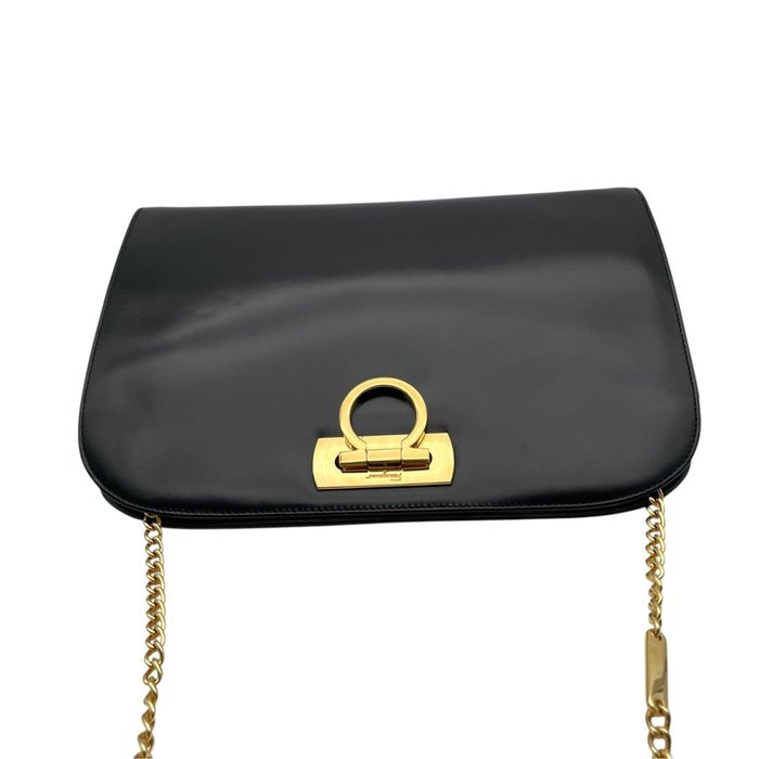 Salvatore Ferragamo - Salvatore Ferragamo Gancini Black Leather Chain Shoulder Bag - Shoulder bag - Image 8