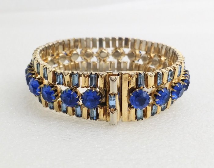 Other brand - HATTIE CARNEGIE - Gold Plated Blue Crystal - Bracelet - Image 3