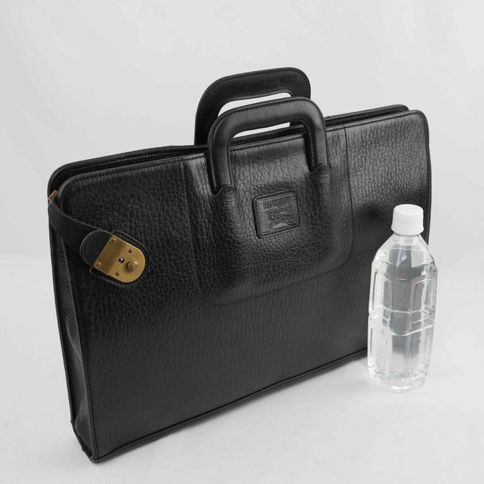 Burberrys - Vintage Black Grained Leather Briefcase Business Bag Gold-Tone Hardware - Handbag - Image 8
