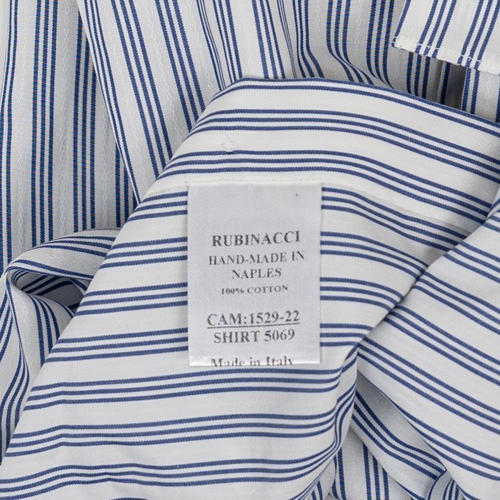RUBINACCI NAPOLI - Size M - Blue Shirt Striped Cotton Regular Fit 6K - Shirt - New with tags - Image 4
