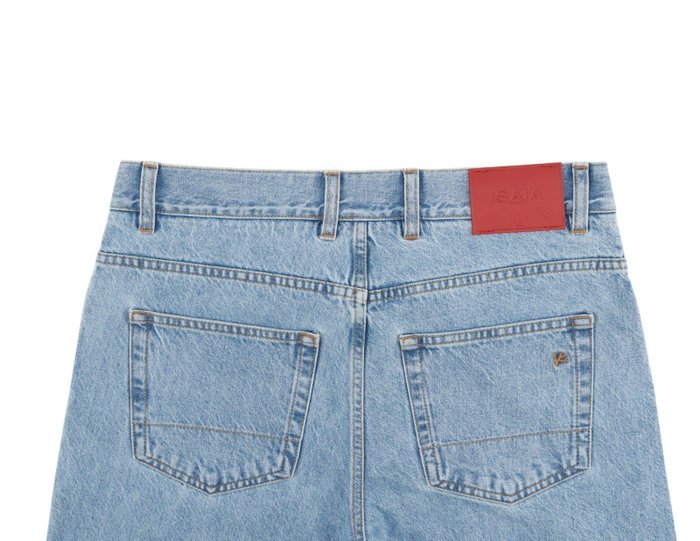 ISAIA NAPOLI - 52 IT - Light Blue Denim Jeans Pant Cotton - Leather Tag Straight Leg - Trousers - New with tags - Image 4