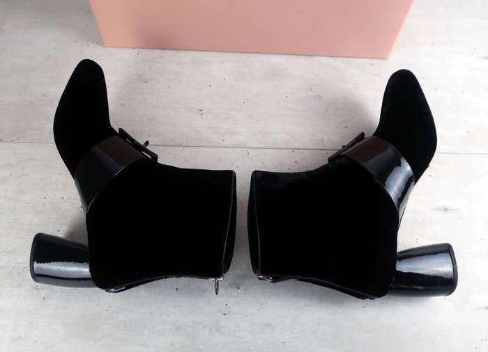 MIU MIU - Black Velvet/Patent Buckle Ankle Booties - Ankle boots - Size: EU 39.5 - Image 8