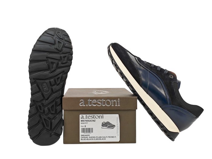 TESTONI Blue Sneaker Plain Calf + Suede + Fabric 8 UK - 42 IT - Sneakers - Size: EU 42 - New with tags - Image 8