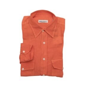 RUBINACCI NAPOLI - 17.5 - 44 - Shirt Orange Pockets 100% Linen 27M - Shirt - New with tags