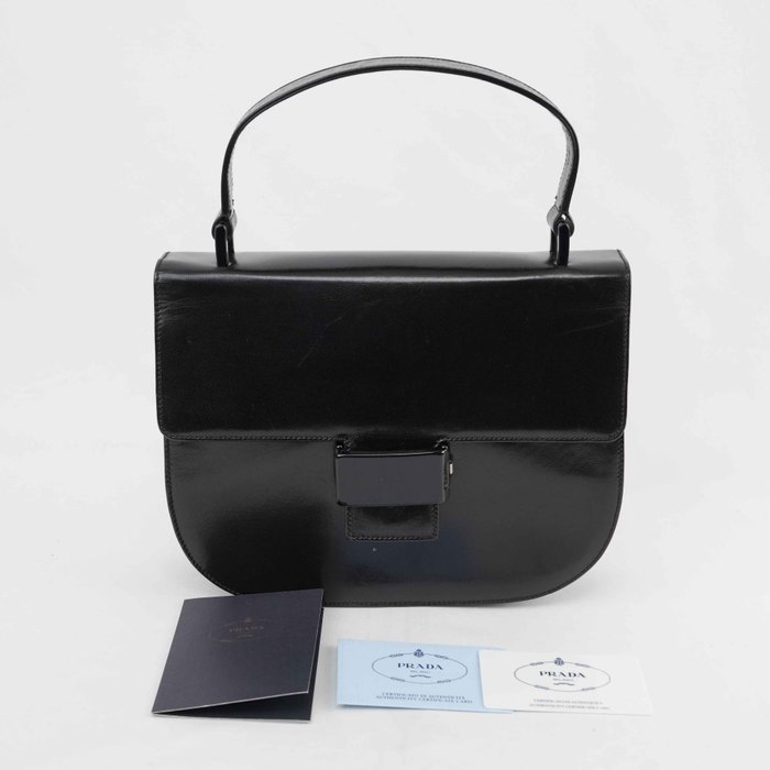 Prada - Prada Vintage Black Madras Leather Top Handle Handbag Black Hardware Made in Italy - Handbag