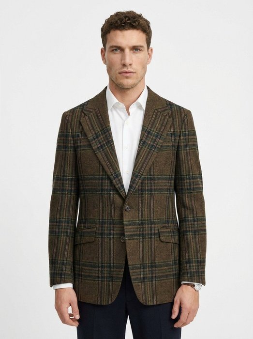 BURBERRY LONDON - 50 IT - Brown Green Plaid Wool Sport Coat Blazer 2 Button - Blazer - New with tags