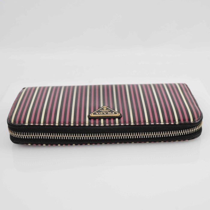 Prada - Saffiano Print Begonia Stripe Zip-Around - Wallet - Image 8