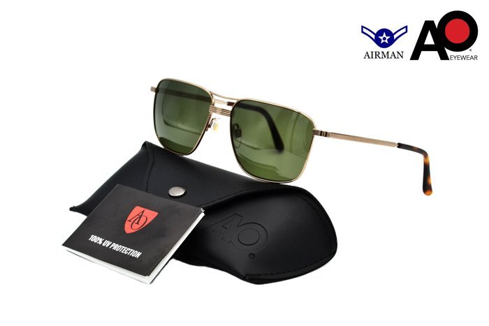Other brand - American Optical - AIRMAN Light Bronce - Green Lenses - Classic Rectangular Design *New* - Sunglasses