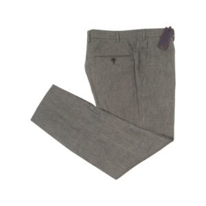 ISAIA NAPOLI - 50 IT - Gray & Brown Hand-Sewn Dress Pant 100% Linen - Trousers - New with tags