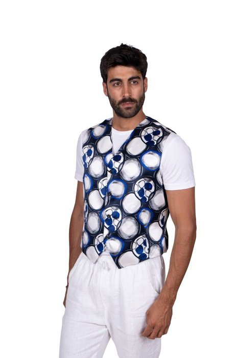 GERLIN - 16 - 41 - Gilet Jacket Vest Blue 100% Silk - Gilet - New with tags - Image 2