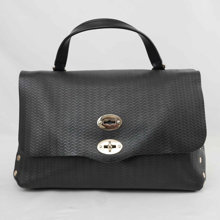 Zanellato - Postina Black Wave Embossed Leather Handbag Shoulder Bag Gold-Tone Hardware Made in Italy - Handbag - Image 3
