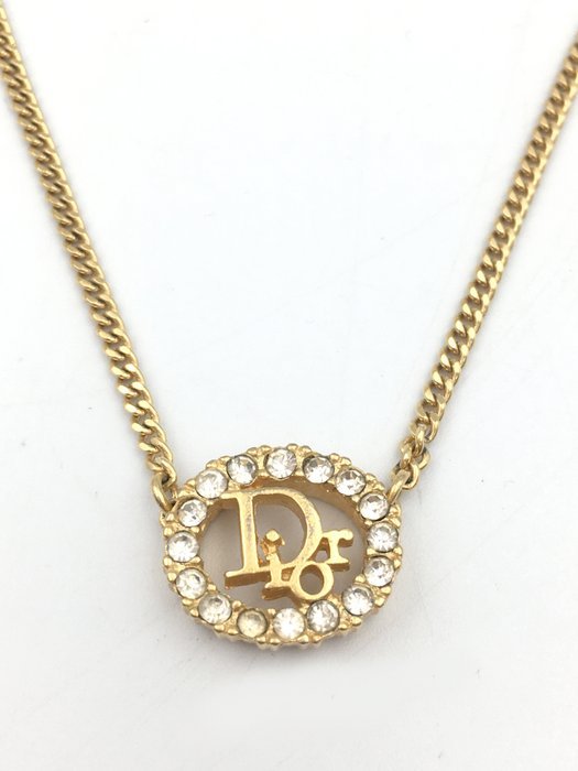 Christian Dior - Necklace - Vintage Circle Logo Rhinestone Gold-plated - Image 4