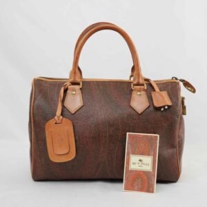 Etro - Milano Paisley Boston Bag Brown Multicolor Coated Canvas Leather Trim Gold-Tone Hardware Made in - Handbag